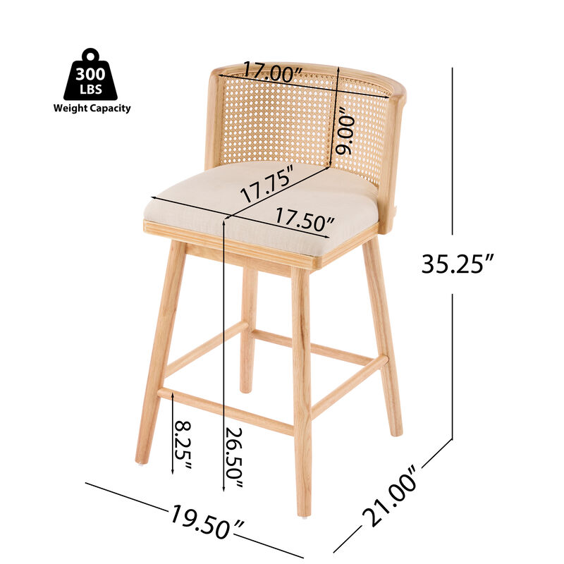 Christopher Knight Home Lyric Modern Woven Rattan Rubberwood Upholstered Counter Stools with Rattan Curved Backrest (Set of 4) image number 2