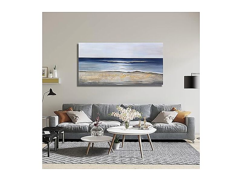 Ocean Canvas Wall Art Blue Gold Decor Modern Aesthetic Large Living Room Bedroom image number 2