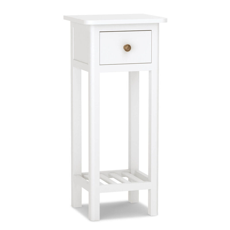 2 Tier Slim Nightstand Bedside Table with Drawer Shelf