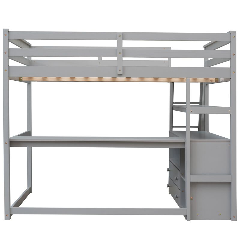 Merax Full Size Loft Bed with Desk and Shelves