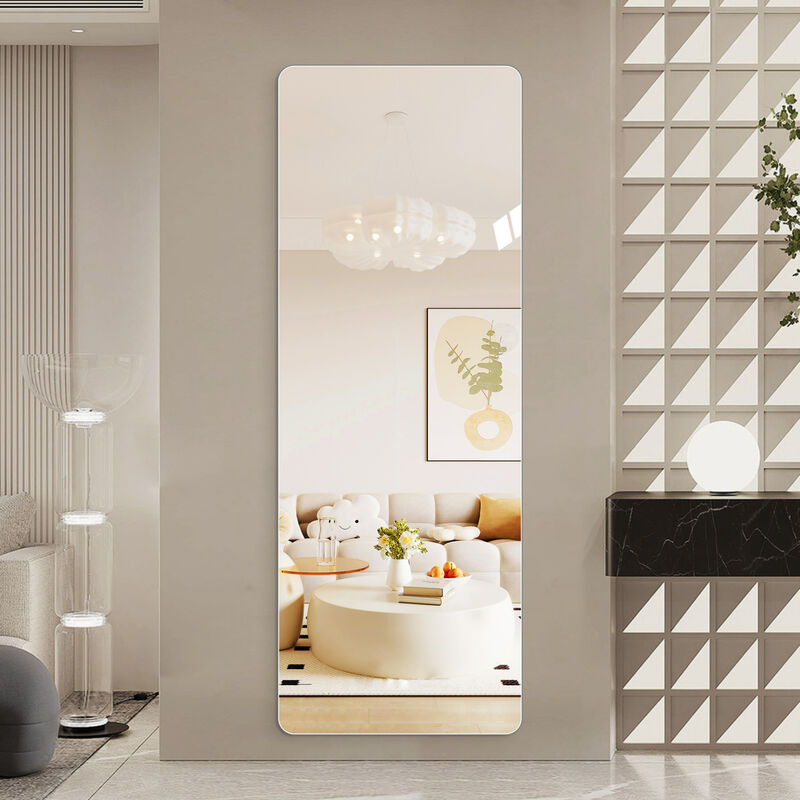 ELEMENT ACE 60 Inch Full Body Round Corner Wall Hanging Mirror High Definition Explosion Proof Silver Glass for Living Room Bedroom Cloakroom Home Decor image number 3