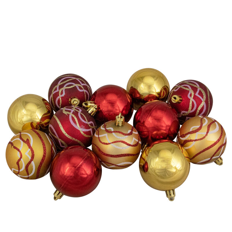 12ct Red and Gold Shatterproof Shiny and Matte Christmas Ball Ornaments 2.25" (60mm)