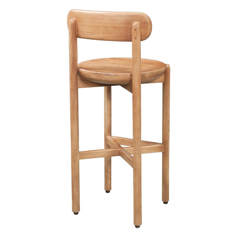 Maona Bar Stool Chair with Round Seat, Curved Open Back, Natural Brown Mango Wood image number 2