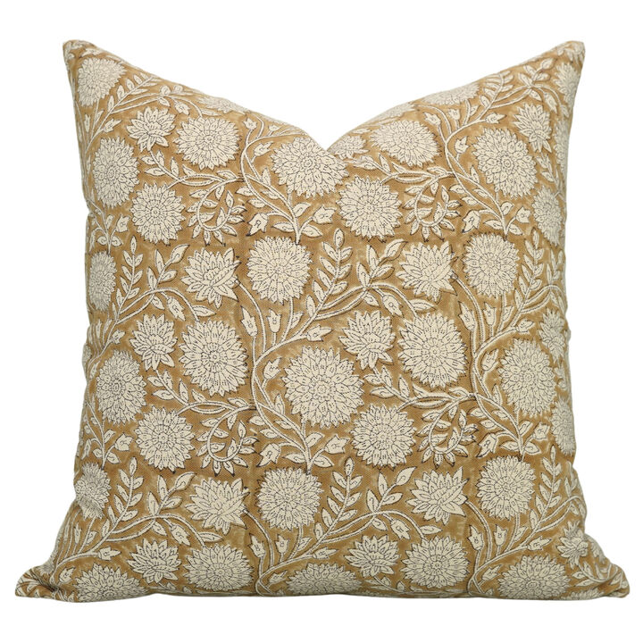 Fabdivine Brown Vintage Floral Pillow Cover Handmade Boho Cotton Throw Cushion with Handblock Print for Couch, Bed, or Living Room, Rajat