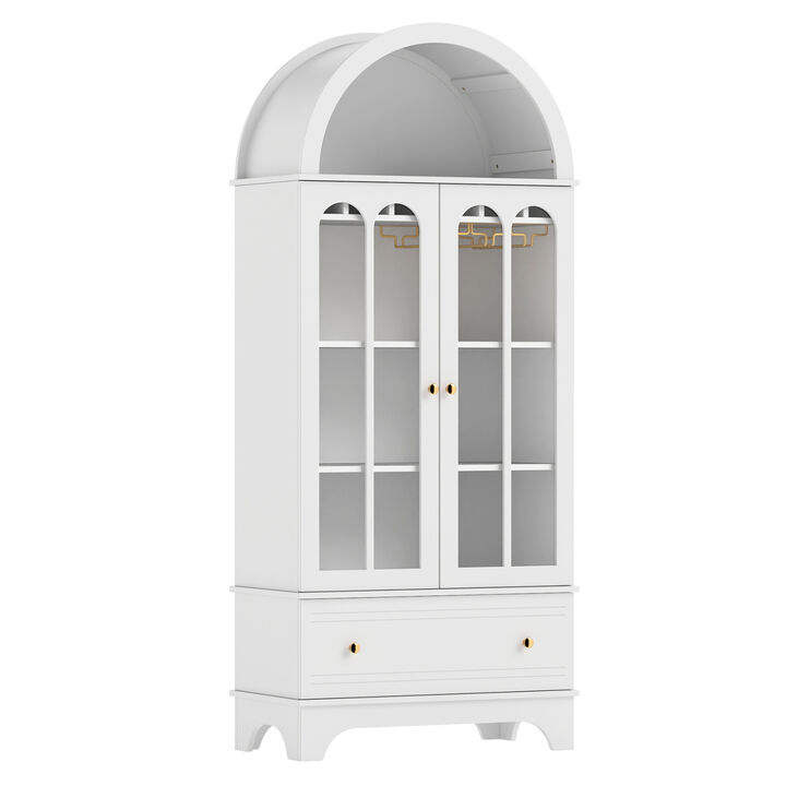 Modern Arched Cabinet with Tempered Glass Doors and Built In Wine Rack