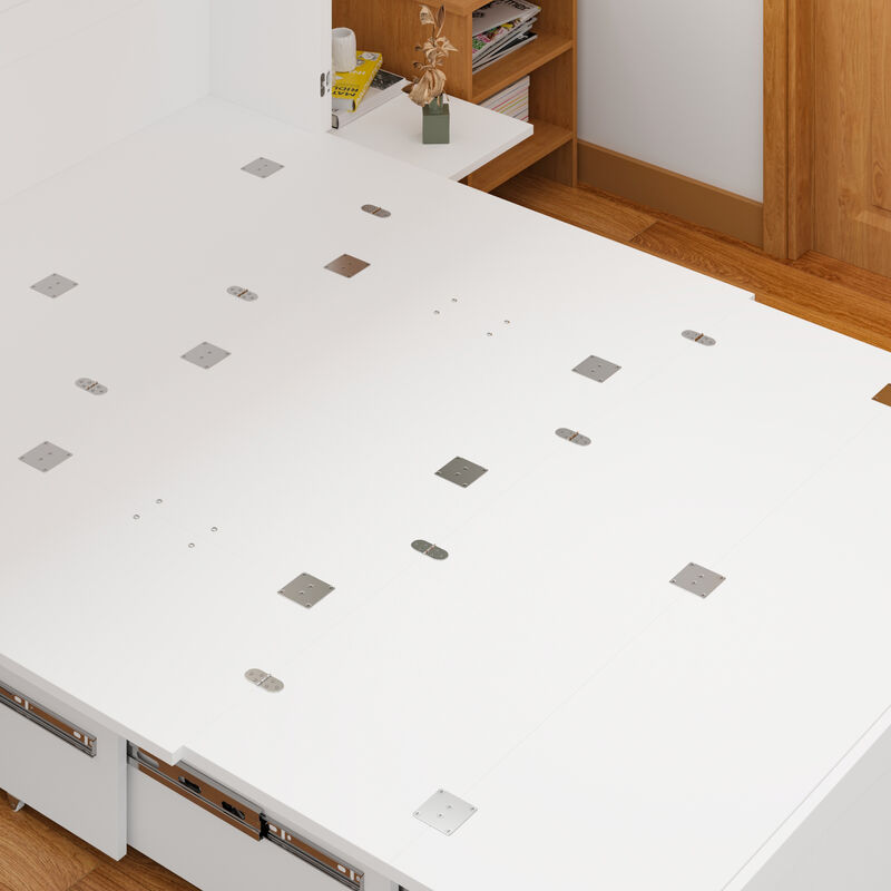 FUFU&GAGA Wall-Mounted Murphy Bed with Storage Cabinets and Drawers (75.6" L x 55.9" W x 41.3" H),White