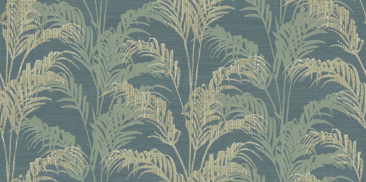 Rattan Teal Palm Wallpaper