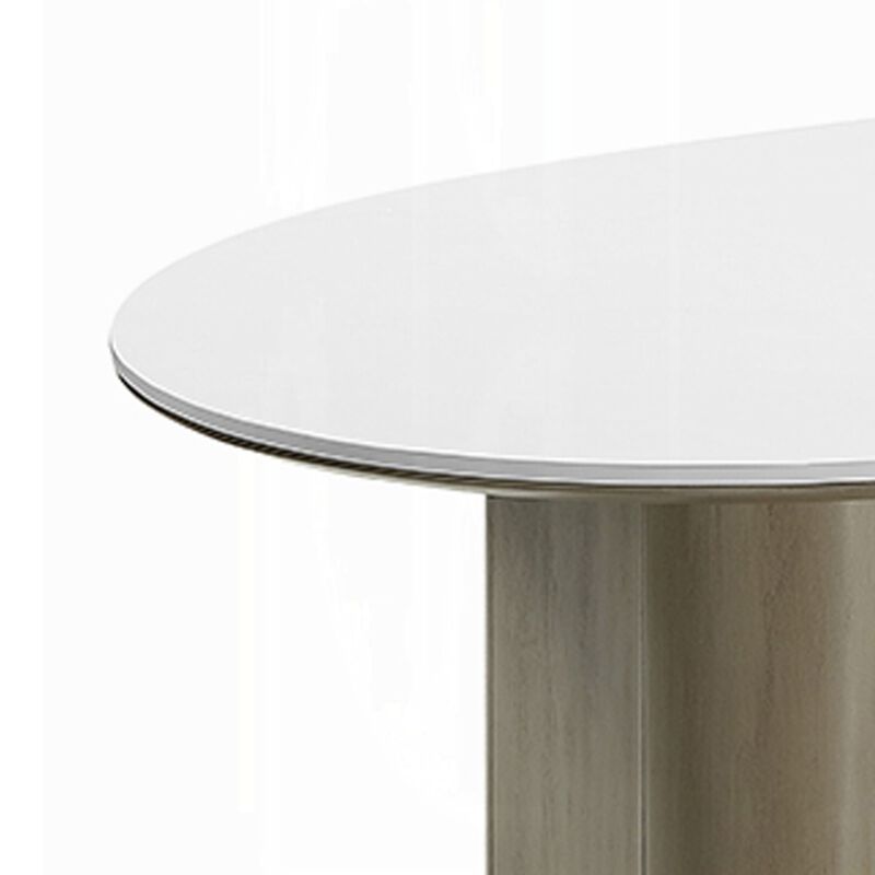 Jeh Dining Table, 87 Inch White Oval Top, Dual Pedestal Base, Oak Brown image number 4