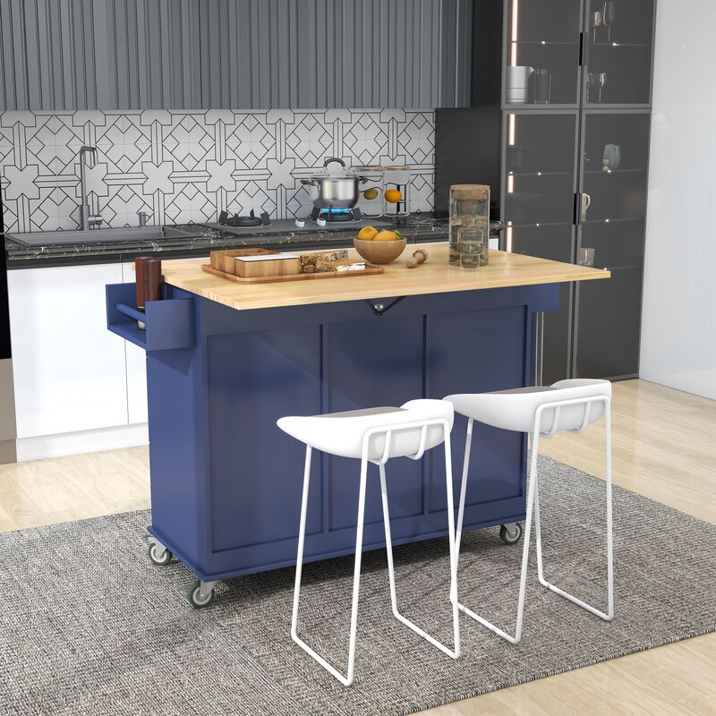 Rolling Mobile Kitchen Island with Drop Leaf  Solid Wood Top, Locking Wheels & Storage Cabinet