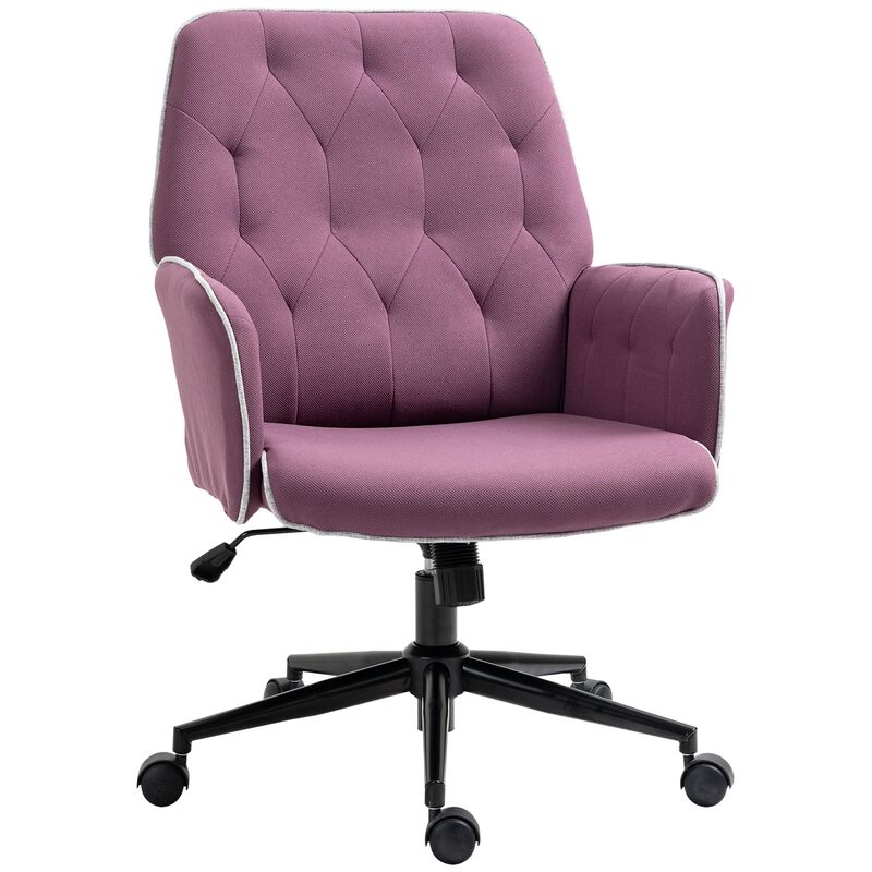 Purple Office Chic: Spandex Tufted Swivel Desk Chair with Padded Arms