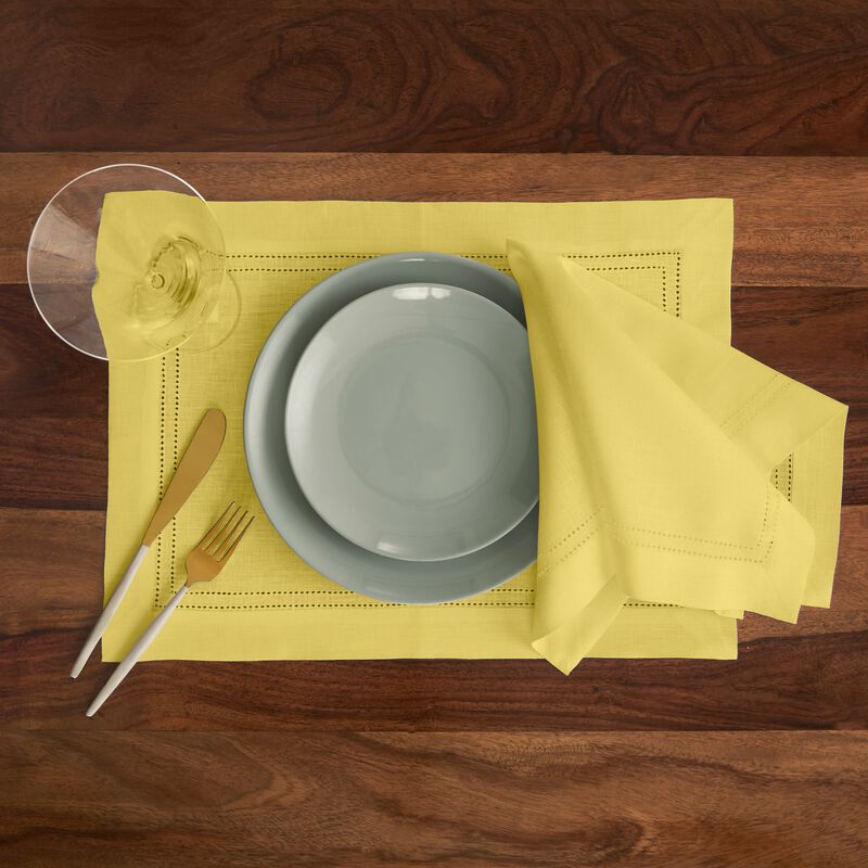 Solino Home Linen Double Hemstitch 100% Linen Dinner Napkins &ndash; Set of 4, 20 x 20 in, Machine Washable, Holiday and Everyday Dining