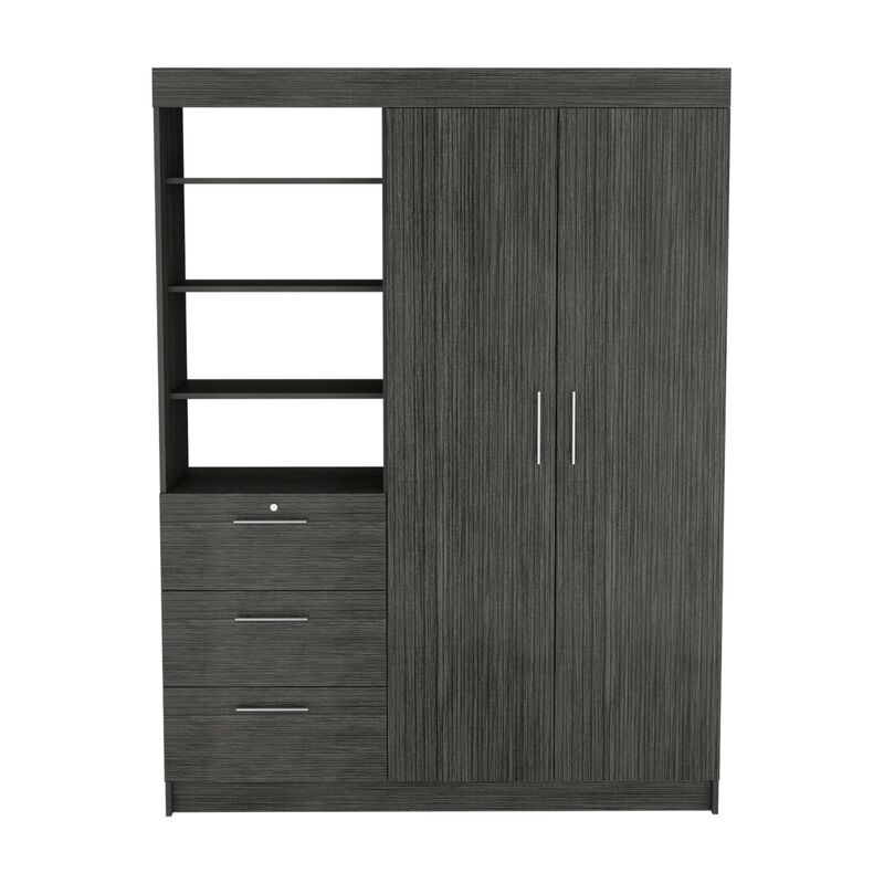 Kenya 3 Drawers Armoire, Double Door, 3-Tier Shelf -Smokey Oak