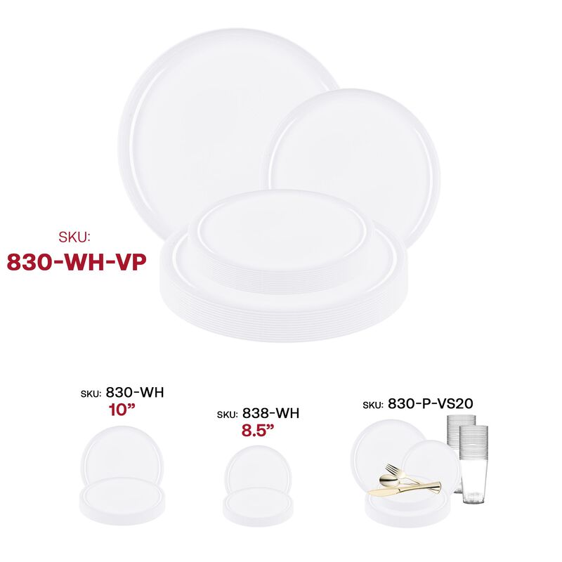 White Flat Round Plastic Dinnerware Value Set (40 Sets) image number 6