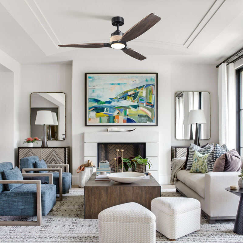 56 in. Matte Black Integrated LED Dimmable Solid Wood Blades Ceiling Fan with Light and Remote