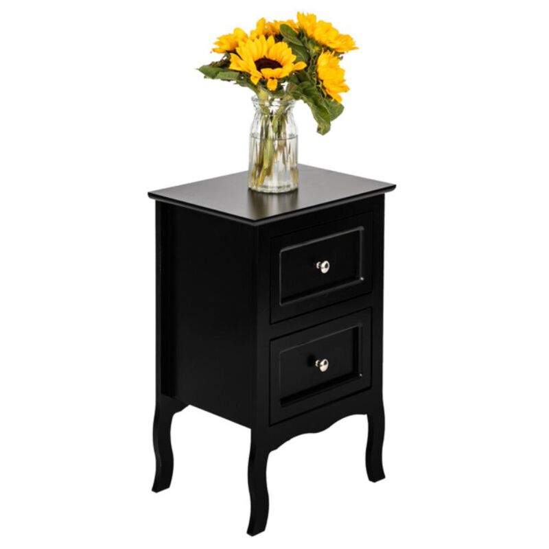 Country Style Two-Tier Nightstand, Large Bedside Table with Storage Shelves image number 4