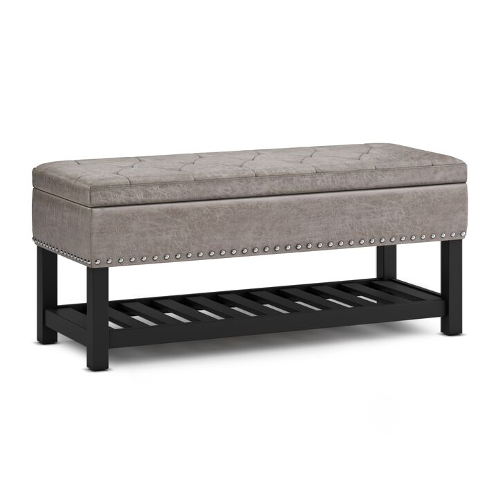 Lomond Storage Ottoman Bench in Distressed Grey Taupe Faux Leather