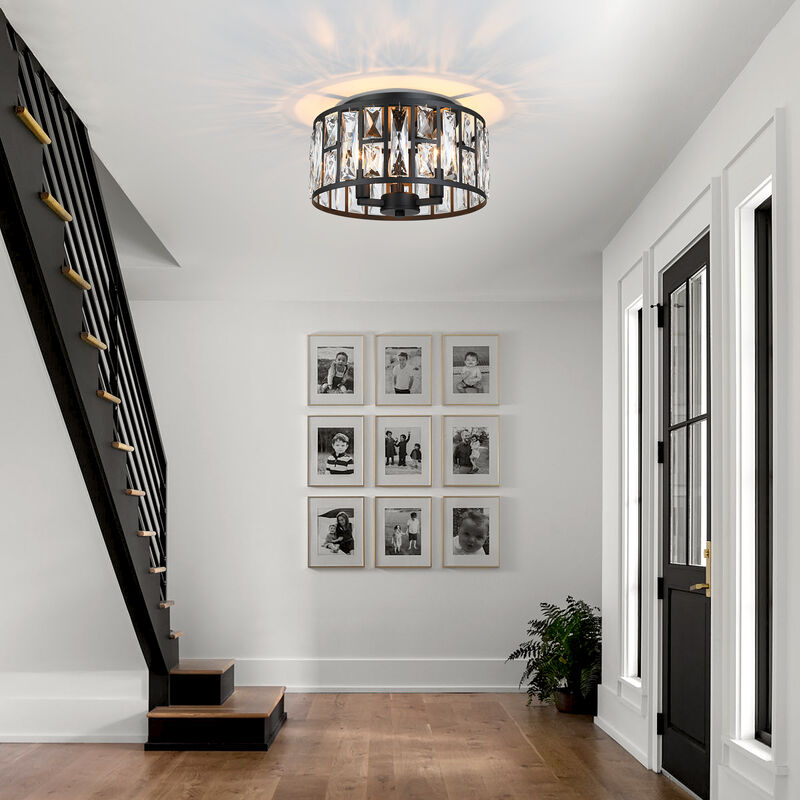 11.89 in Modern Glam 3-Light Dimmable Crystal Flush Mount Ceiling Light image number 6