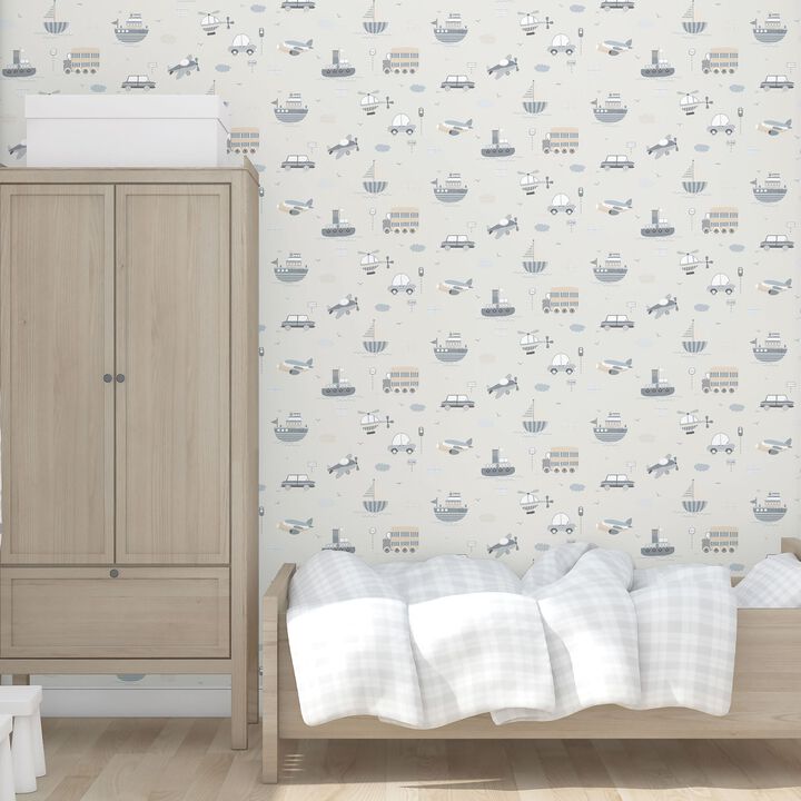 Tiny Tots 2 Transportation Silver Grey Wallpaper G78417
