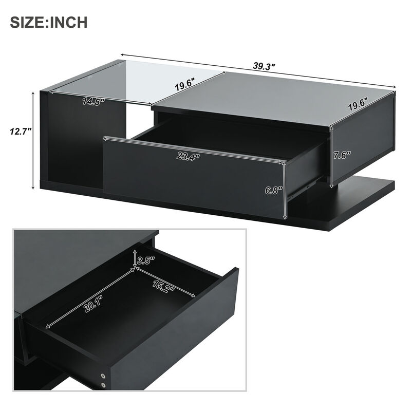 GOODSILO Modern White Coffee Table with Tempered Glass Top and Storage Drawer for Contemporary Living Room Decor image number 2