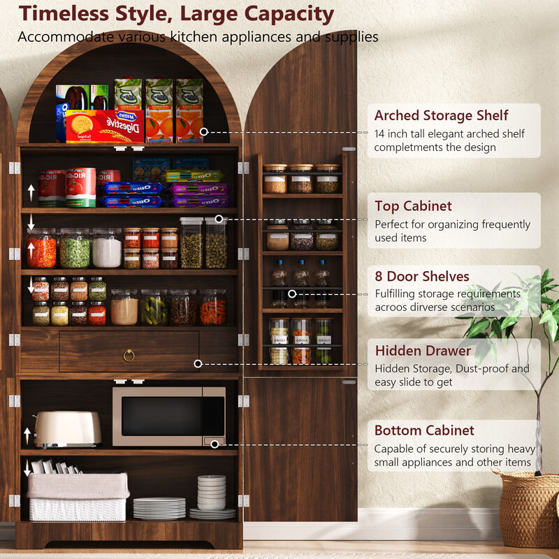Merax Arched Fluted Cabinet with 8 Door Shelves & Hidden Drawer &ndash; 3 Adjustable Shelves image number 3