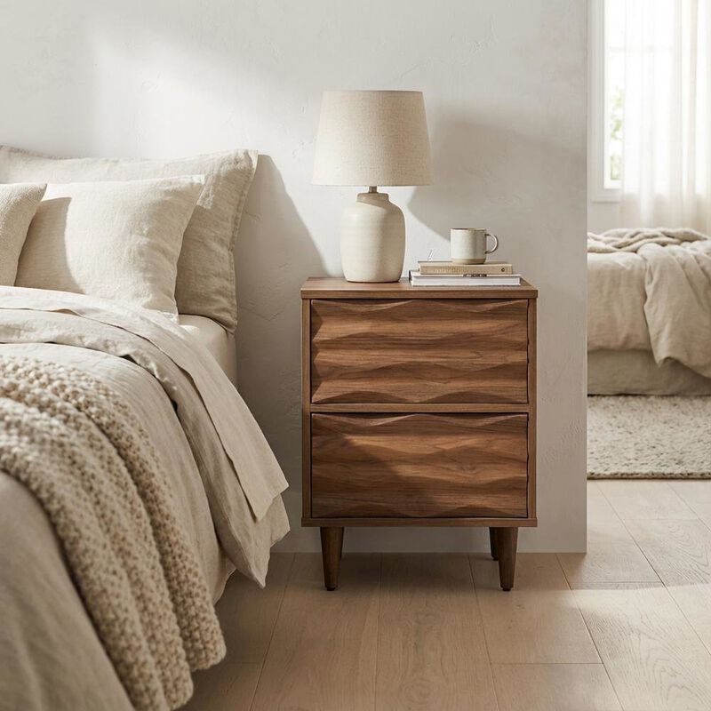 Brown Wooden Nightstand with Two Drawers and Sleek Modern Design image number 2