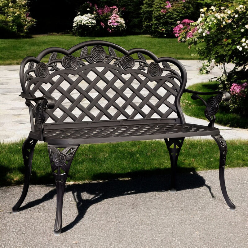 Cast Aluminum Outdoor Garden Bench for Patio and Backyard Seating