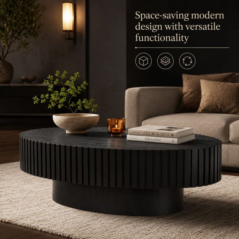 GOODSILO Modern Elliptical Drum Coffee Table with Sturdy Pedestal Base, 43.7 Inch Space Saving Oval Accent Table for Living Room and Bedroom Use image number 4