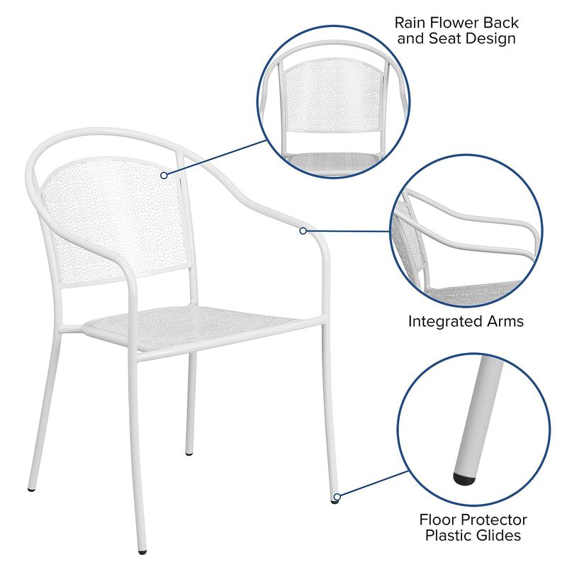 Flash Furniture Commercial Grade White Indoor-Outdoor Steel Patio Arm Chair with Round Back