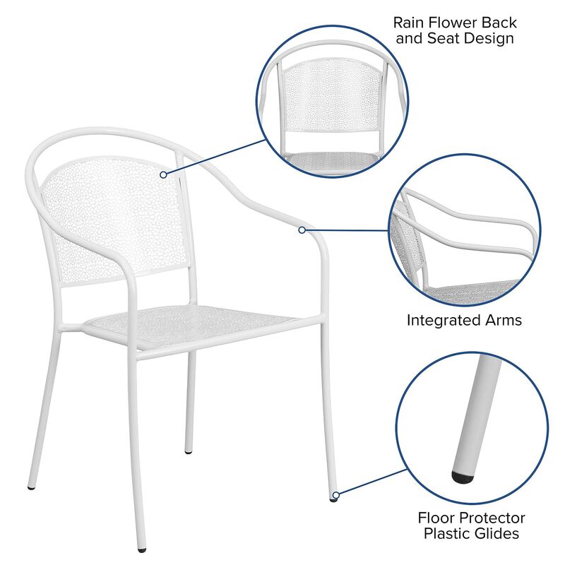 Flash Furniture Commercial Grade White Indoor-Outdoor Steel Patio Arm Chair with Round Back image number 2