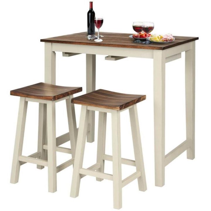 Hivvago 3 Piece Farmhouse Counter Height Kitchen Pub Table Set with 2 Saddle Bar Stools
