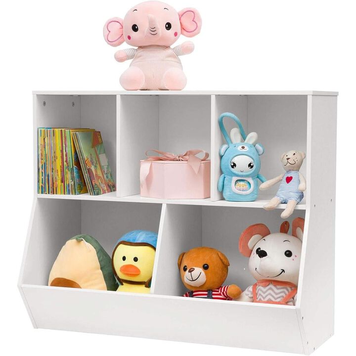 ShipItFurniture White 35.4" Kids Bookshelf - 3 Compartments with Tiltable Toy Bins