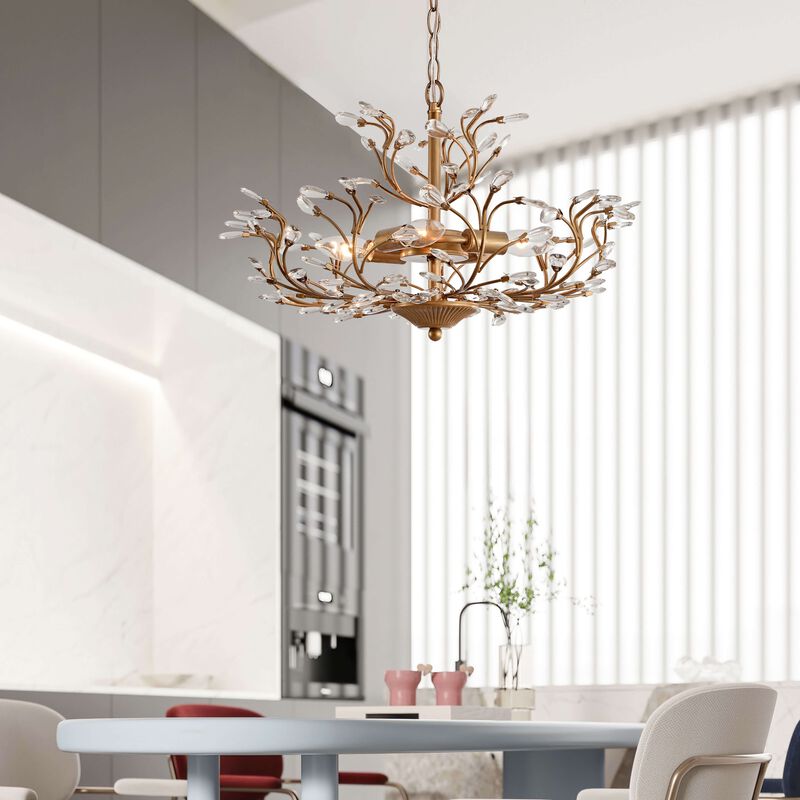 Freya Brushed Brass 4-light Crystal Beaded 9-Branch Chandelier image number 6