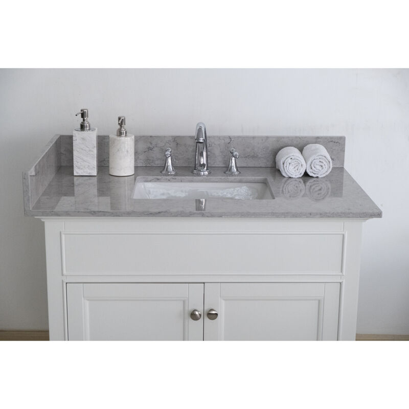 31 inches bathroom stone vanity top calacatta gray engineered marble color with undermount ceramic sink and 3 faucet hole with backsplash