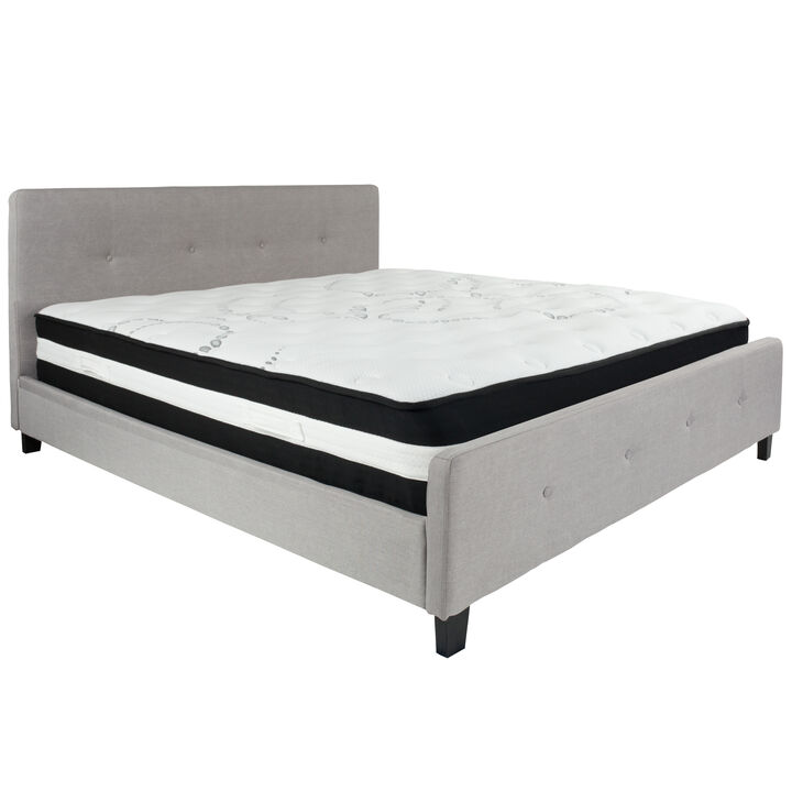 Tribeca King Size Tufted Upholstered Platform Bed in Light Gray Fabric with Pocket Spring Mattress