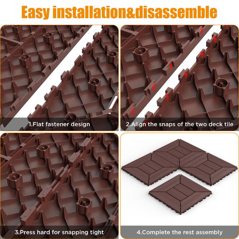 44 Pcs Plastic Interlocking Patio Deck Tiles, Anti-Slip Waterproof Outdoor Flooring Decor, Floor Decking for Balcony, Backyard, Garden image number 3