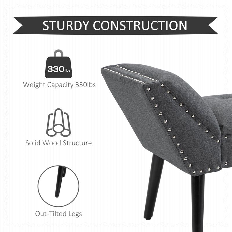 Charcoal Grey Bedroom Bench: Button Tufted Fabric Ottoman