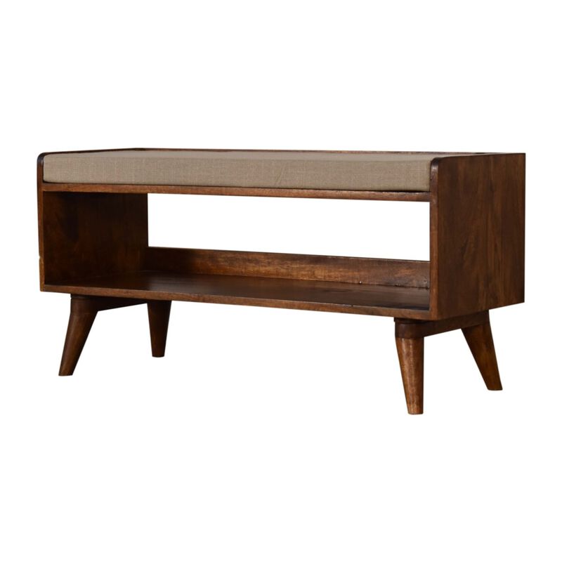 Solid Wood Nordic Chestnut Finish Storage Bench with Seat Pad