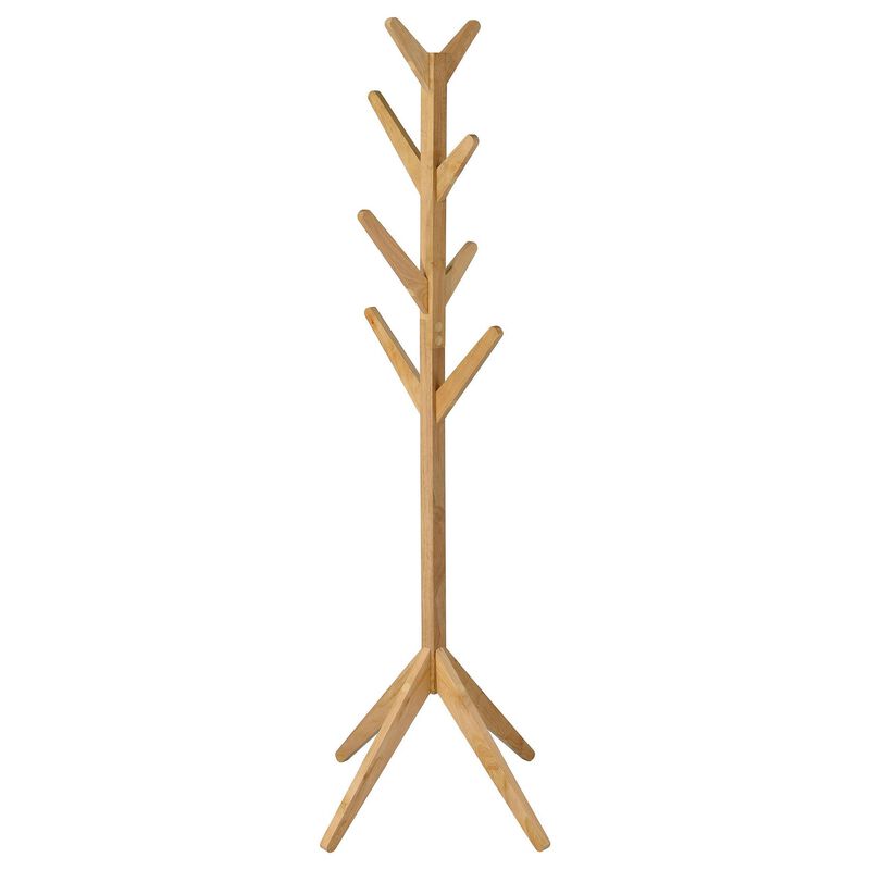 Margo Coat Rack, 8 Hooks, Tree Inspired Design, Oak Brown Solid wood - Benzara