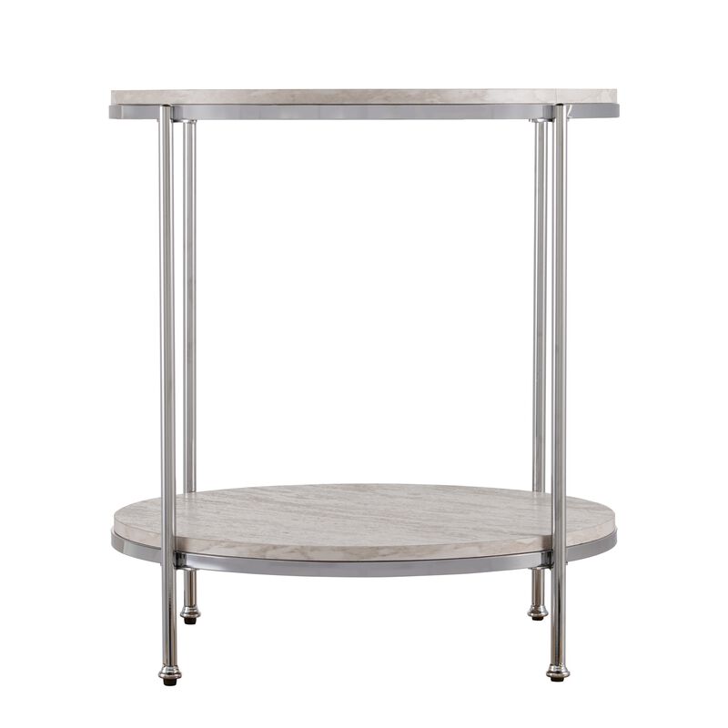 SEI Furniture Silas Round Faux Stone End Table, Silver