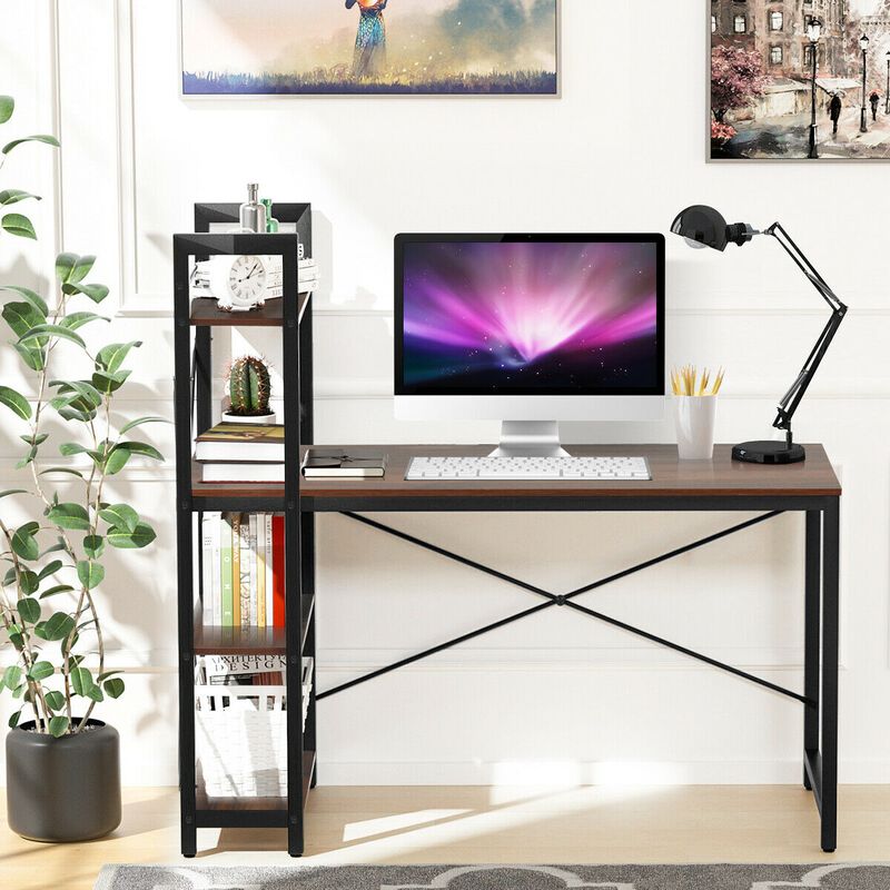 Writing Study Computer Desk with 4-Tier Shelves