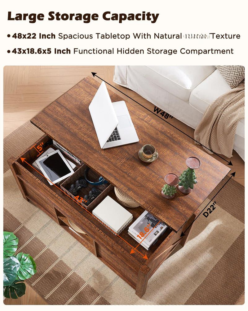 48" Lift Top Coffee Table Barn Door Storage Adjustable Shelf image number 3