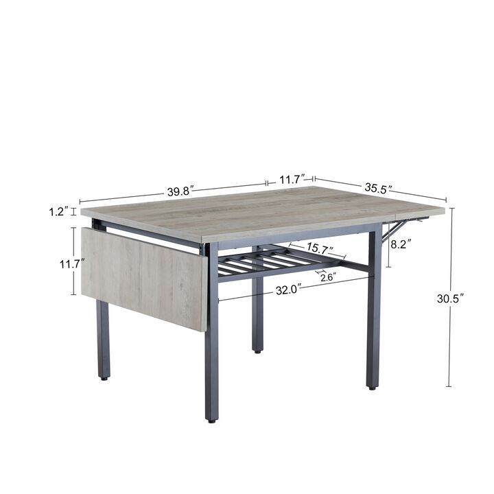 Folding Dining Table, 1.2 inches thick Tabletop, for Dining Room, Living Room, Grey, 63.2" L x 35.5" W x 30.5" H