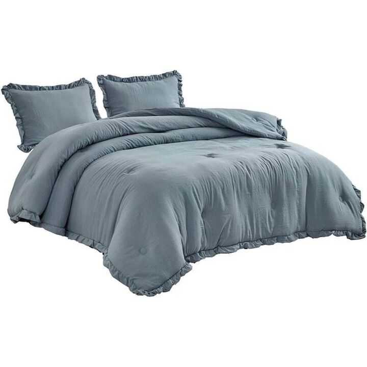 Hivvago King Oversized Blue Ruffled Edge Microfiber Comforter Set