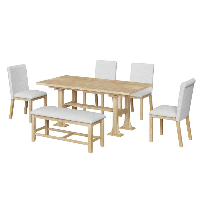 Merax Expandable Dining Table Set with 4 Cushioned Chairs & Sturdy Bench, Solid Wood Construction image number 0