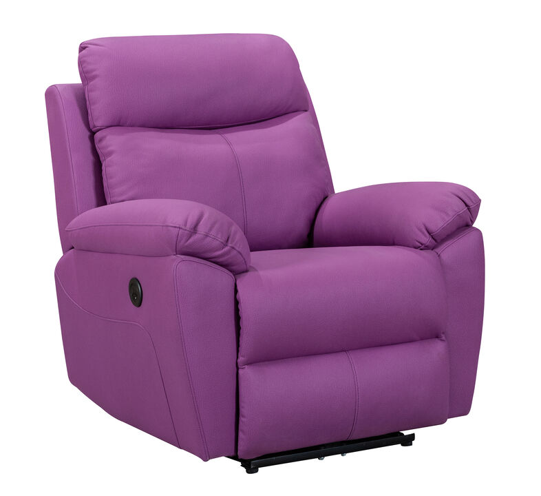 FC Design Modern Power Recliner Chair With USB Charging Port And Pillow Top Arms Palomino Fabric Single Seat Reclining Sofa - Violet