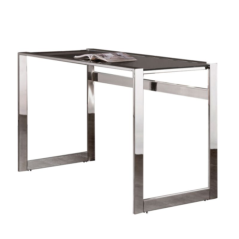 Elegantly Charmed Metal Writing Desk, Silver-Benzara