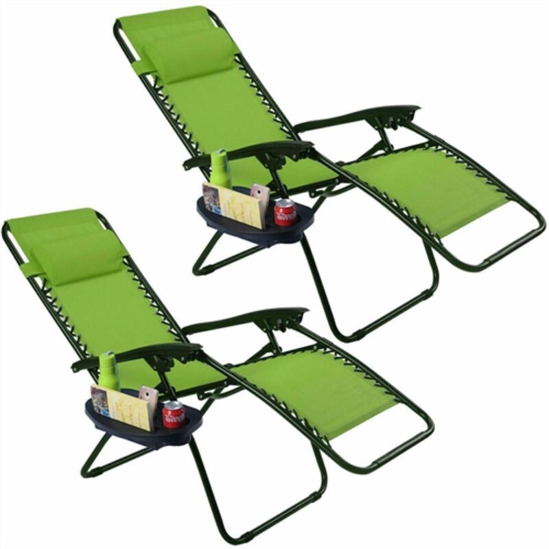 Hivvago Set of 2 Green Folding Outdoor Zero Gravity Lounge Chair Recliner