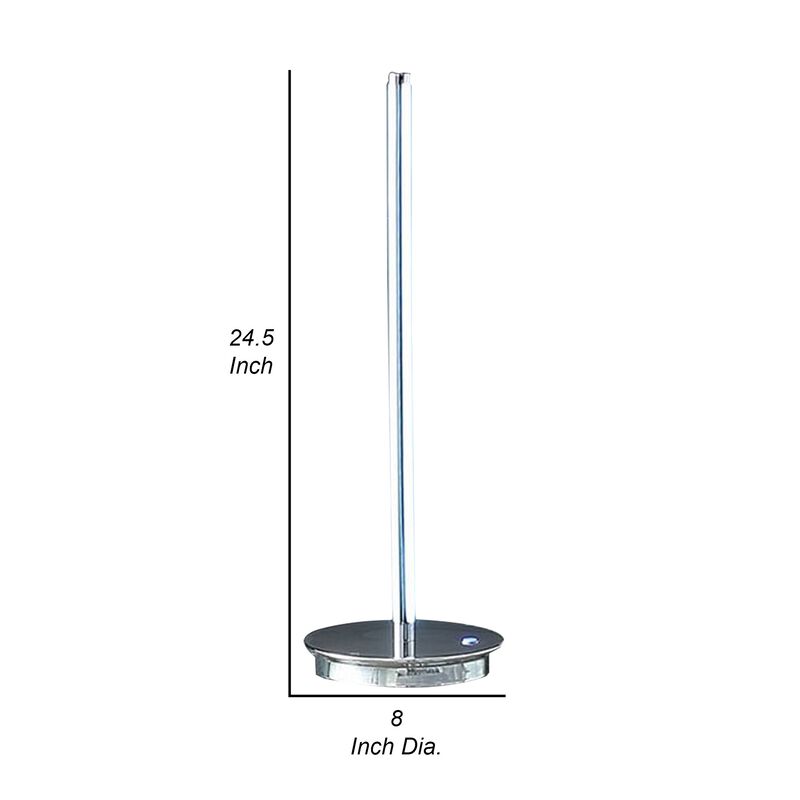 Fizo 25 Inch Table Lamp, Sleek Design, LED Light, Touch Switch, Silver - Benzara