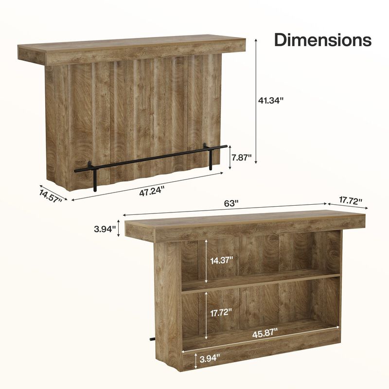 63 Inch Bar Table with 2 Tier Storage Shelves for Home Dining and Entertaining image number 2