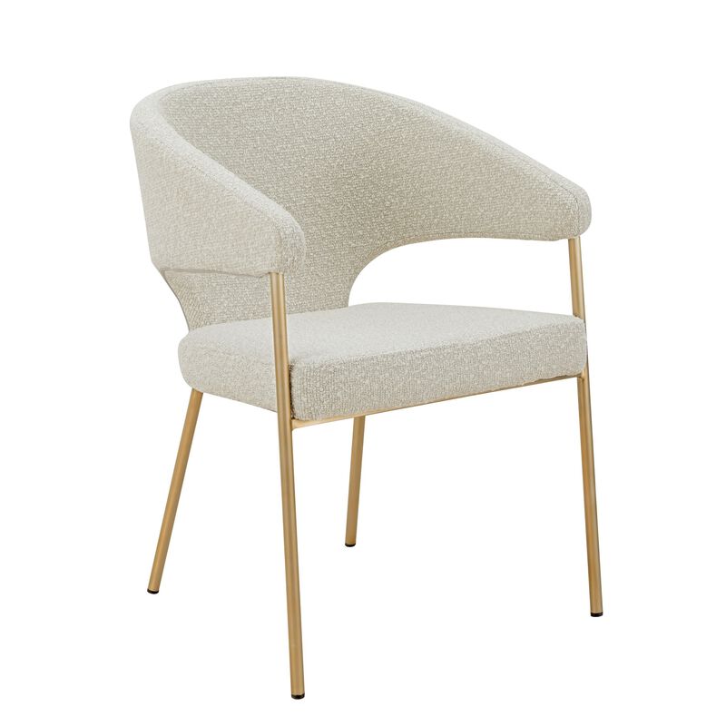 Cid Kasa 23 Inch Dining Chair, Light Gray Polyester, Brass Stainless Steel - Benzara image number 0